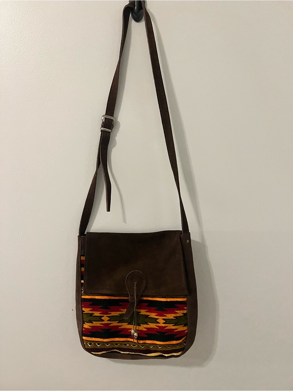 Boho Suede Crossbody Bag with Southwestern Stripe - Picture 7 of 7